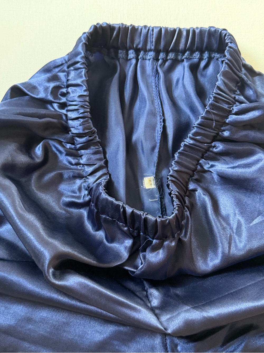 Navy Satin Pajama Set with Contrast Piping - Picture 5 of 8